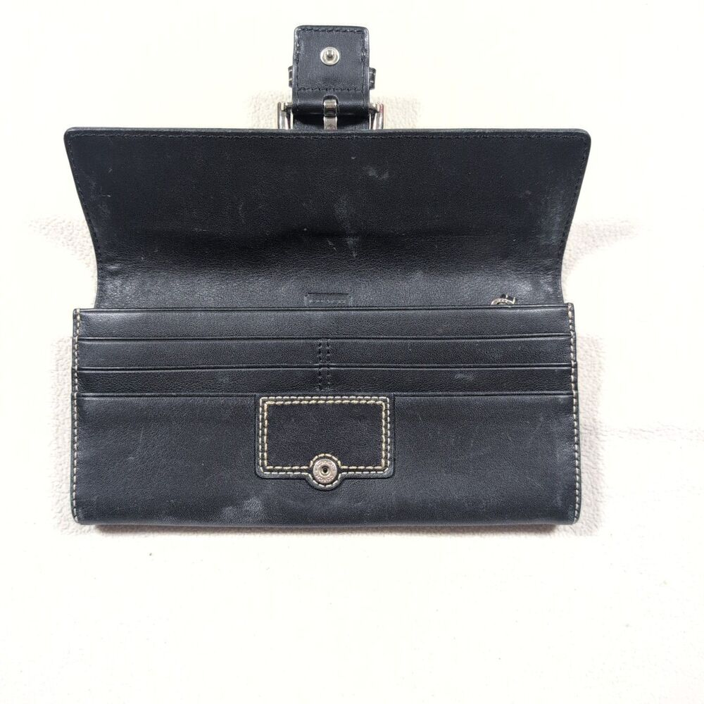 Vintage Coach Soho Clutch Black Leather Wallet Accordion Buckle Contrast Stitch - Picture 3 of 15